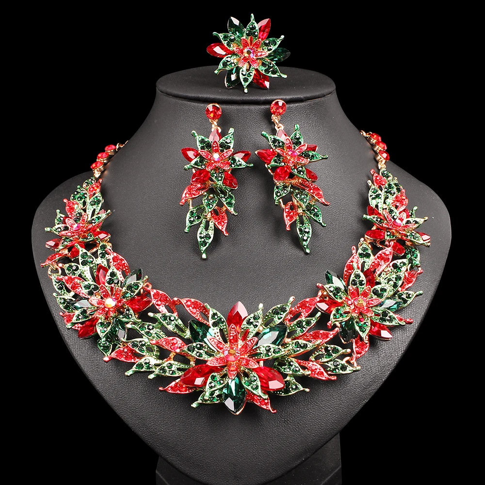 Роскошное кристаллическое ожерелье серьги кольцо комплект ювелирных изделий