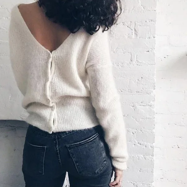 Elfbop женский мохеровый шерстяной вязаный джемпер с V образным вырезом кардиган