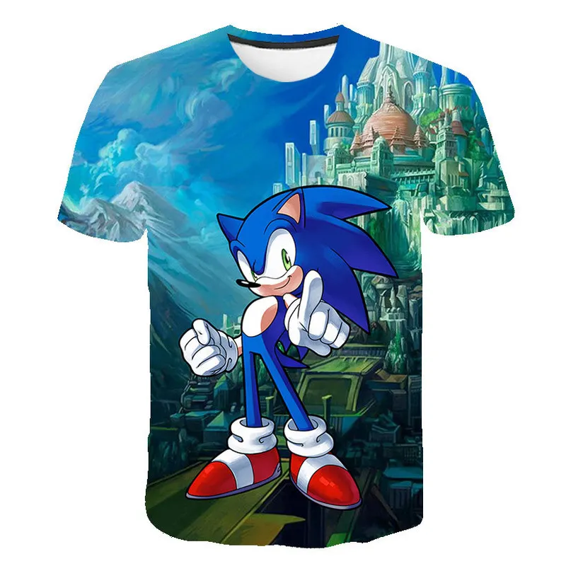 

Summer 2021 Children's Clothing Short Sleeve 3D Cartoon Print Sonic Tee for Boys and Girls on the Street