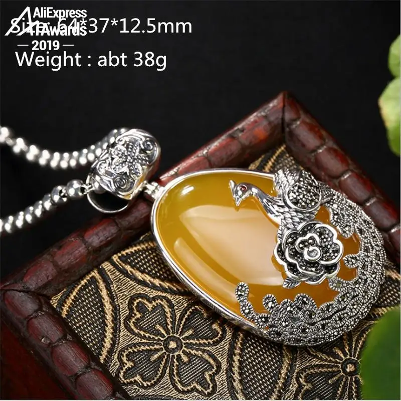 S925 Стерлинговое Серебро Израиль Янтарный искусственный Феникс Павлин