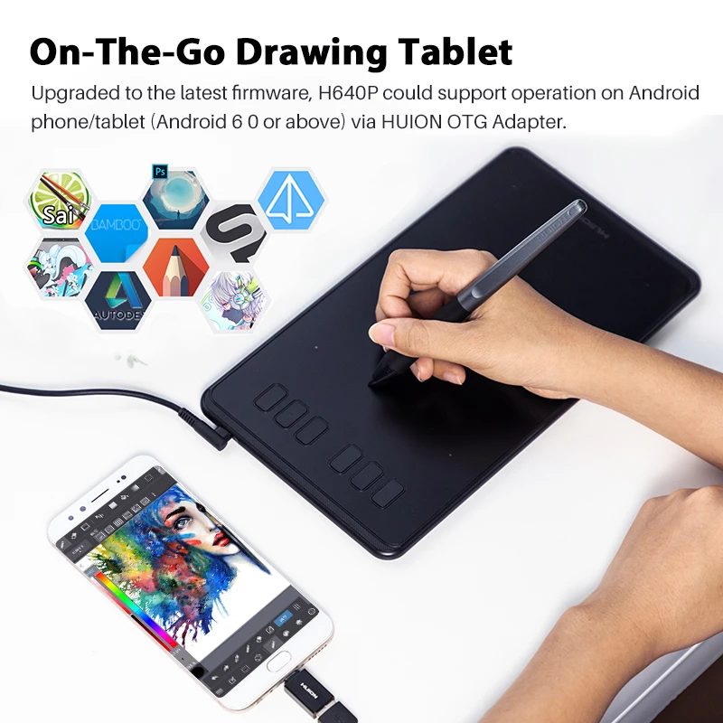 HUION h640p 6-inch цифровая ручка Планшеты графический Рисунок Планшеты 8192 Давление уровни пассивный ручка с Батарея- для ОГУ игры