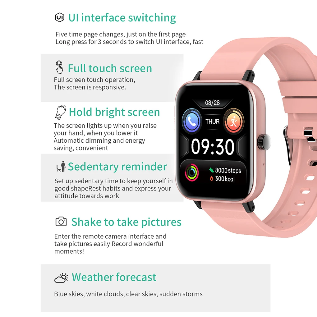 

Smart Watch Electronic Sports HD Touch Bluetooth Call Bracelet with Heart Rate Detector, Pink/Black/Silver Gray/Blue