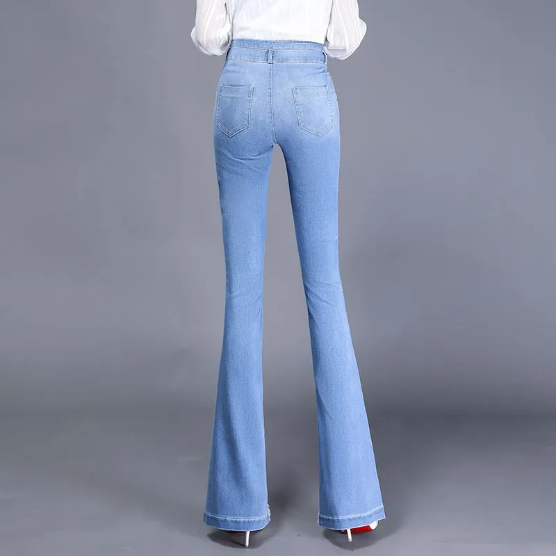 

Spring Women Casual High Waisted Jeans Vintage Embroidery Skinny Flared Denim Pants Elegant Distressed Push Up Female Trousers