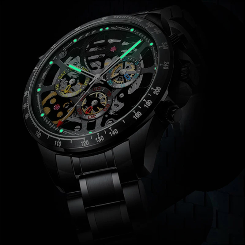 

HAIQIN Design Men's Business Watch Fashion Hollow Mechanical Clock Top Luxury Brand Stainless Steel Waterproof Automatic Watches