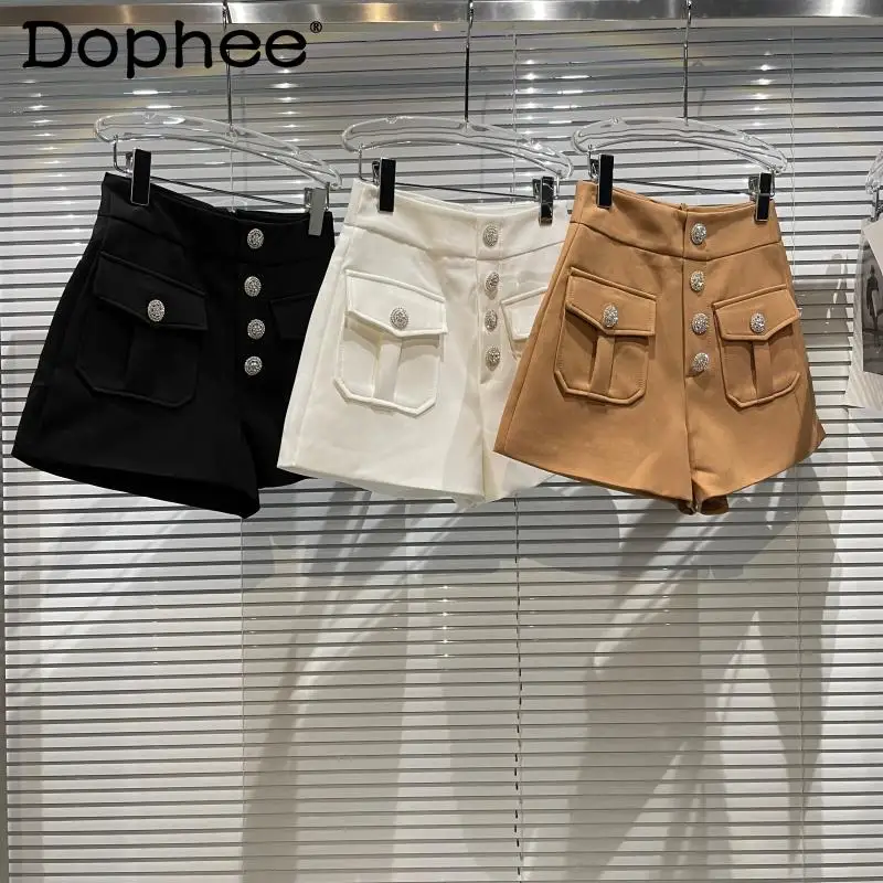 

Hot Rhinestone Pocket Zipper Suit Shorts Women's Fashion Wide-Leg Blazer Short Pants Hot Pants 2021 New Fall Women's Clothing