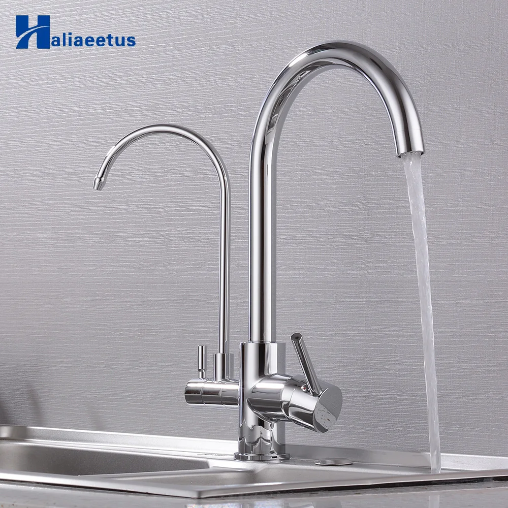 New style Black Kitchen Water Purifica Faucet with Filtered Water Right angle Double Spout Kitchen Tap Bronze Sink Mixer Crane