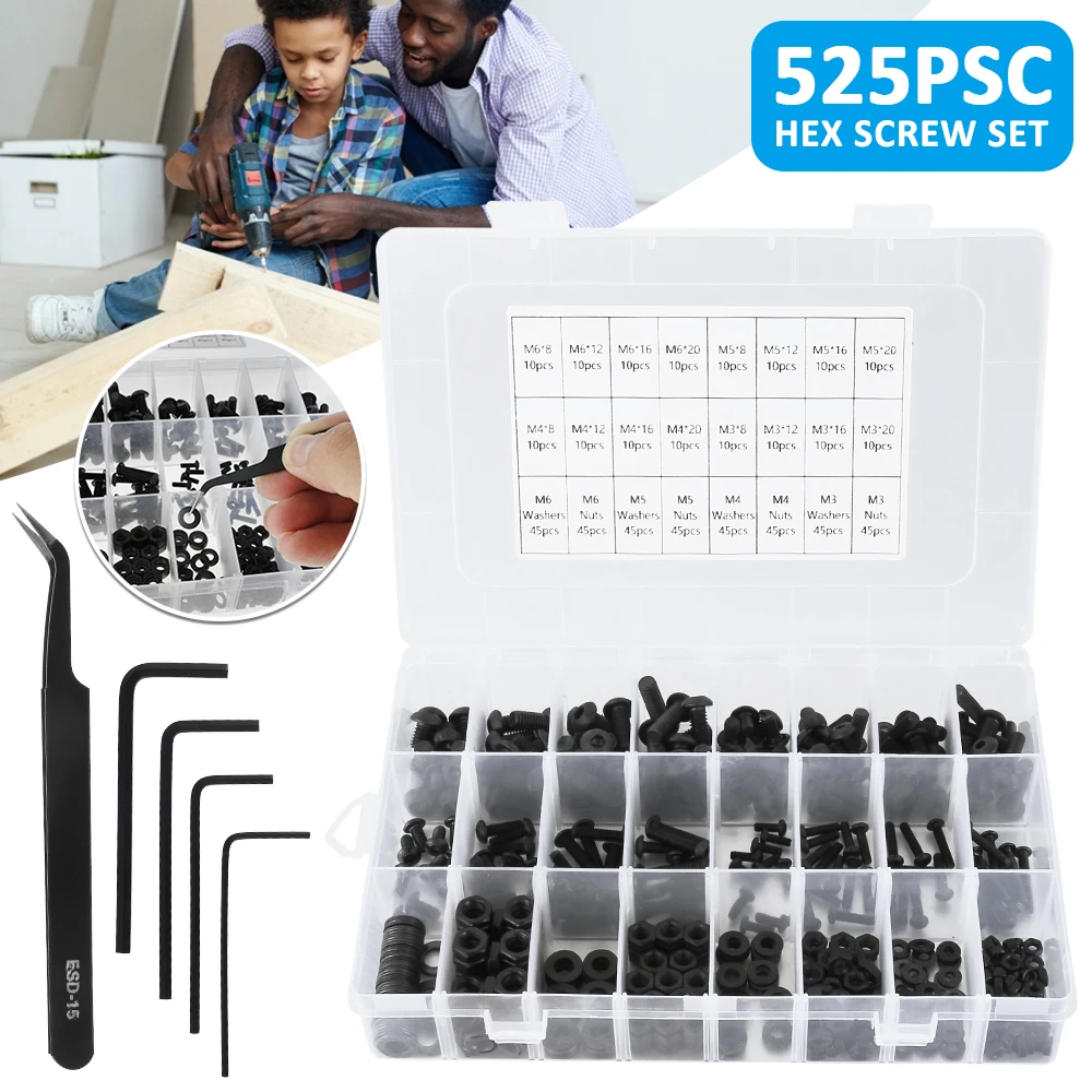 

520pcs Screw Cup Point Grub Screw M3 M4 M5 M6 Hex Socket Set Screws Hexagon Headless Set Screw Grade 12.9 Carbon Steel