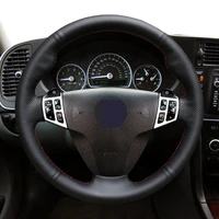 hand sew black genuine leather car steering wheel cover for saab 9 3 2006 2007 2008 2009 2010 2011 9 5 2006 2009