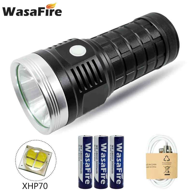 

Ultra Bright XHP70 Flashlight 2000 Lumen USB Rechargeable Torch Waterproof Camping Powerful Tactical Flashlights +18650+Charger
