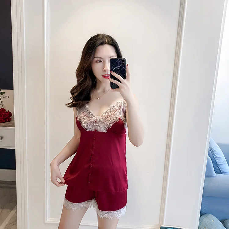 Темно красный женский блестящий костюм из 3 предметов с топом на бретельках и