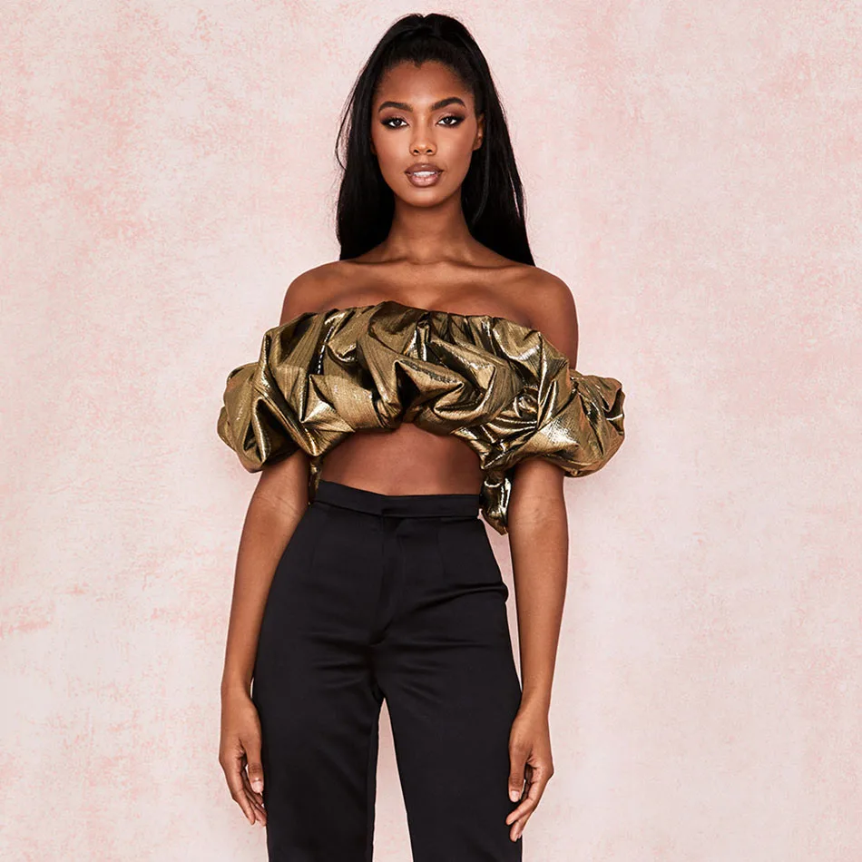 Женский укороченный топ с золотым покрытием Клубные вечерние топы открытыми