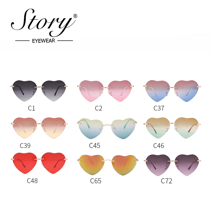 STORY Fashion Lover Heart Sunglasses Women Men 2019 Brand Designer cat eye Love Frameless Sun glasses 90S shades female S879 images - 6