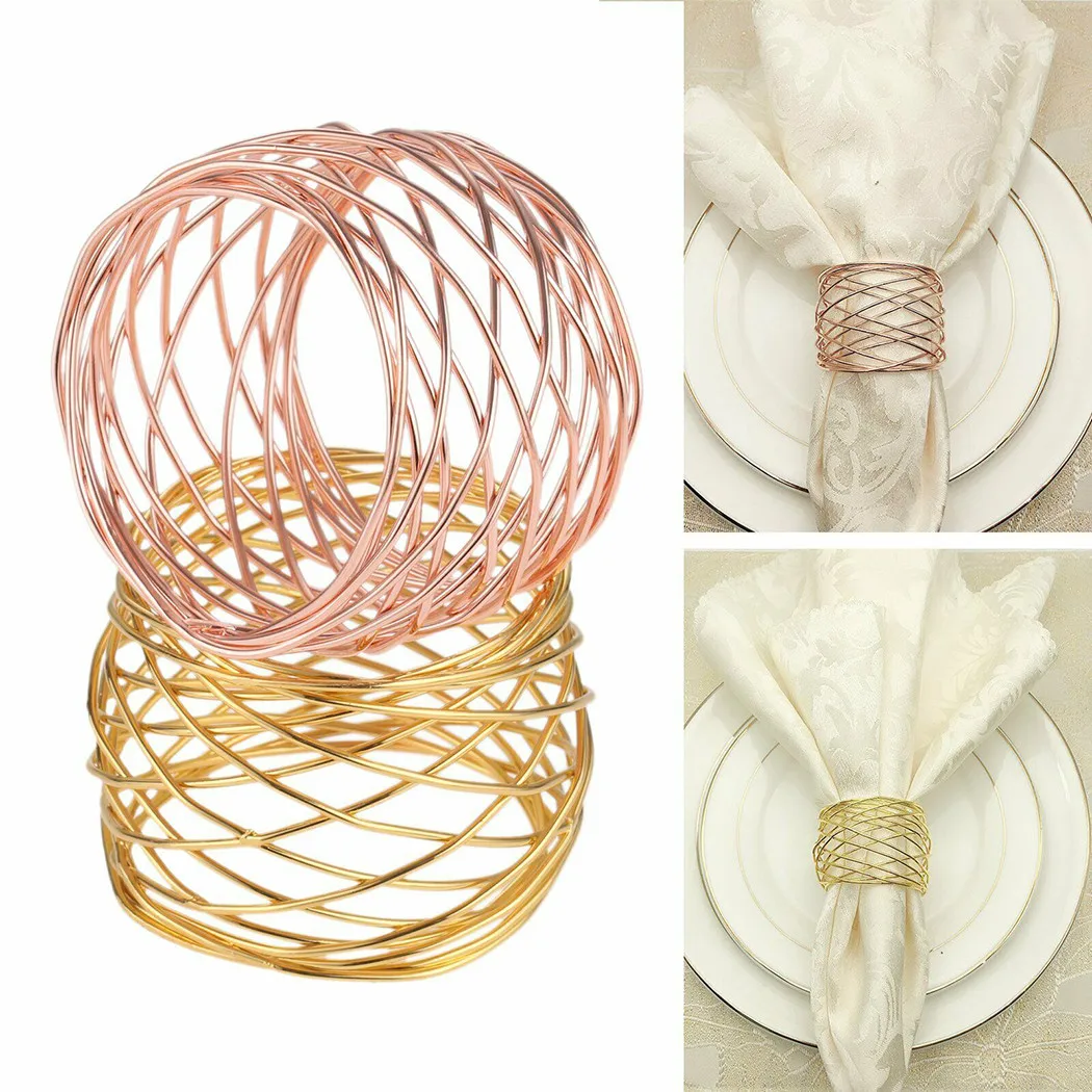 

6Pcs/Set Wide Round Gold Napkin Rings Metal Cross Hollow Sliver Napkin Holder for Wedding Party Table Decoration