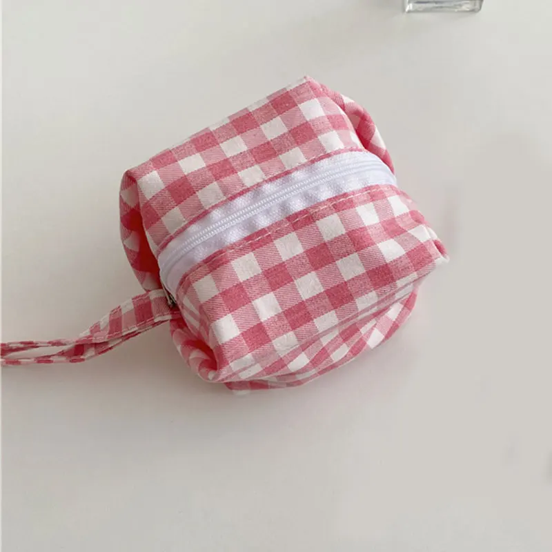 

1pc Small Plaid Square Bag Mini Cotton Makeup Bag Women Cute Small Cosmetic Bag Female Travel Beauty Case Girls Square Clutch