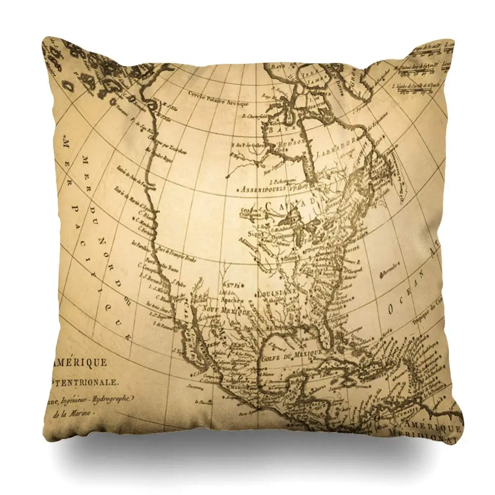 

Throw Pillow Cover Square 16x16 Geography Antique Old Map America Vintage California Production 18Th Century Design Coast
