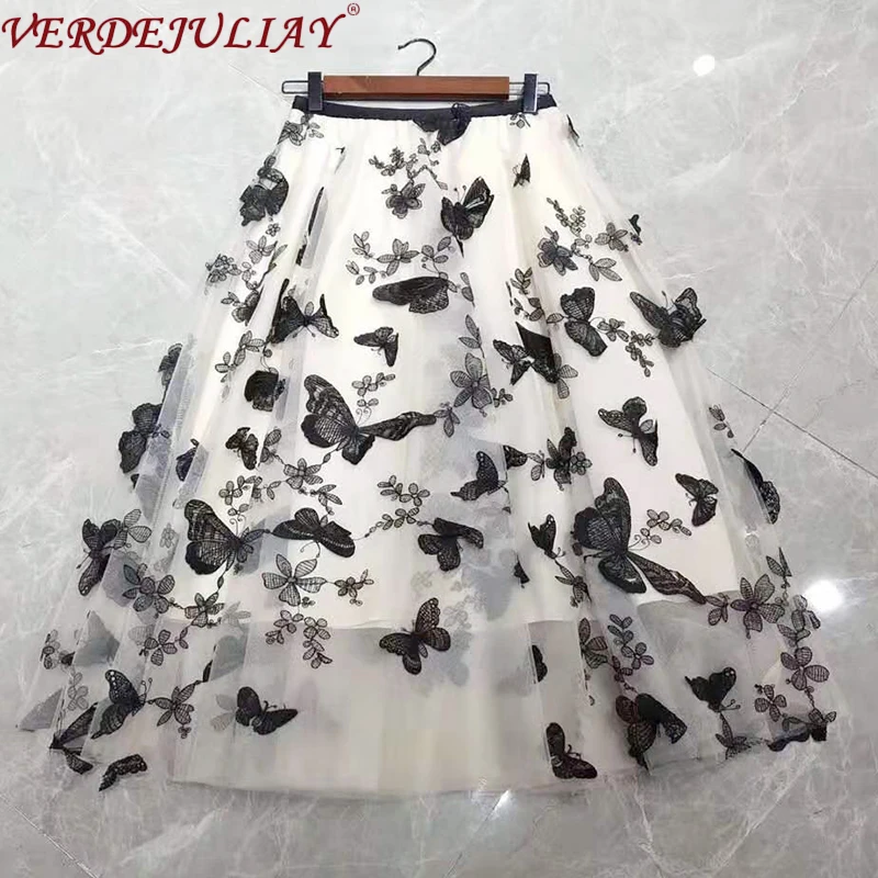 Юбка-миди Женская трапециевидная с цветочной аппликацией и бабочками | одежда