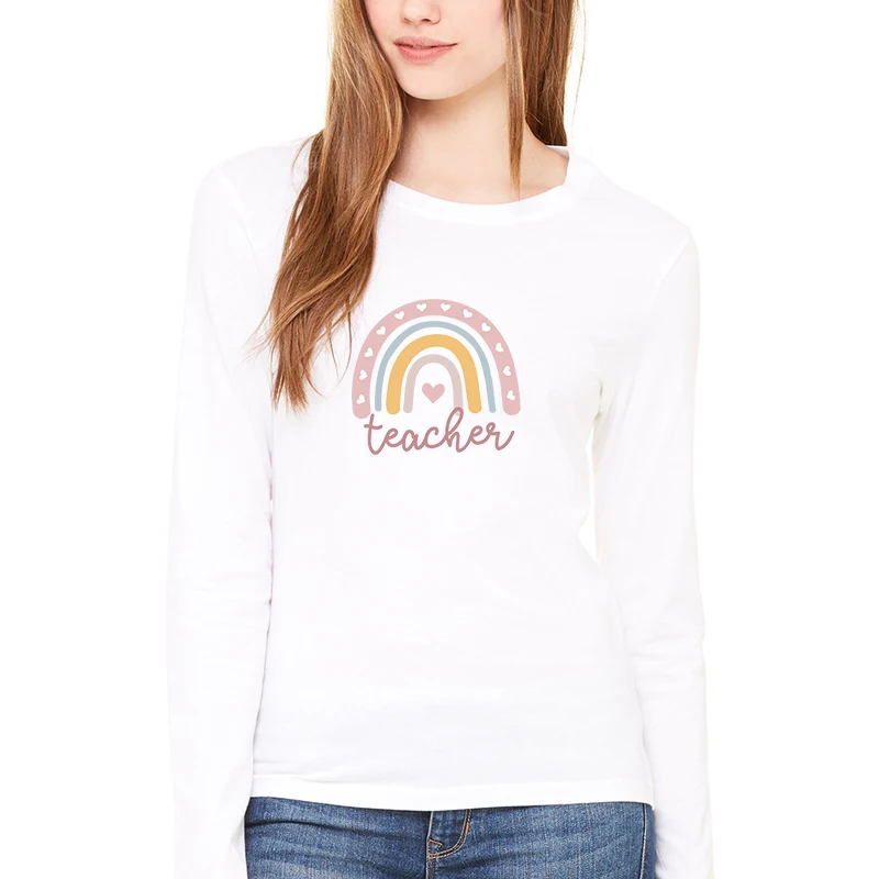 Футболка женская хлопковая с радужным принтом длинным рукавом | Женская одежда