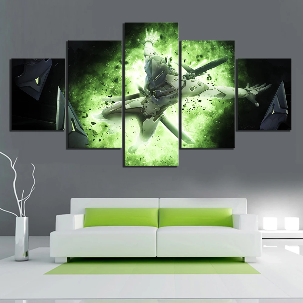 Настенное искусство домашний Декор Картина HD 5 панель OW Genji видеоигра Overwatch печать