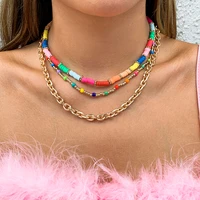 ingesight z multi layered colorful rainbow heishi clay beads choker necklaces seed beaded chain chunky thick necklaces jewelry