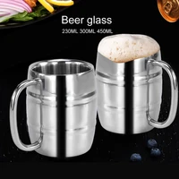 new230300450ml double layer portable stainless steel beer cup mugs outdoor western teacoffee beer mug drinking cup with handle