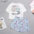 Летняя Пижама 2021, Женский комплект, Милая футболка с коротким рукавом и шорты с эластичным поясом, домашняя одежда для женщин, повседневная женская пижама