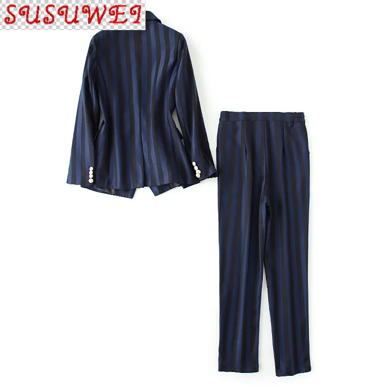 

Осенний новый высококачественный профессиональный женский костюм из двух предметов, приталенный женский жакет в полоску, офисная одежда д...