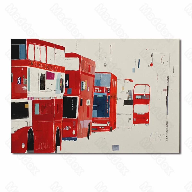 

Frameless Style Red Retro Western Style Telephone Booth Style Bus Six-Way Car Niche Personality Bedroom Decoration Painting