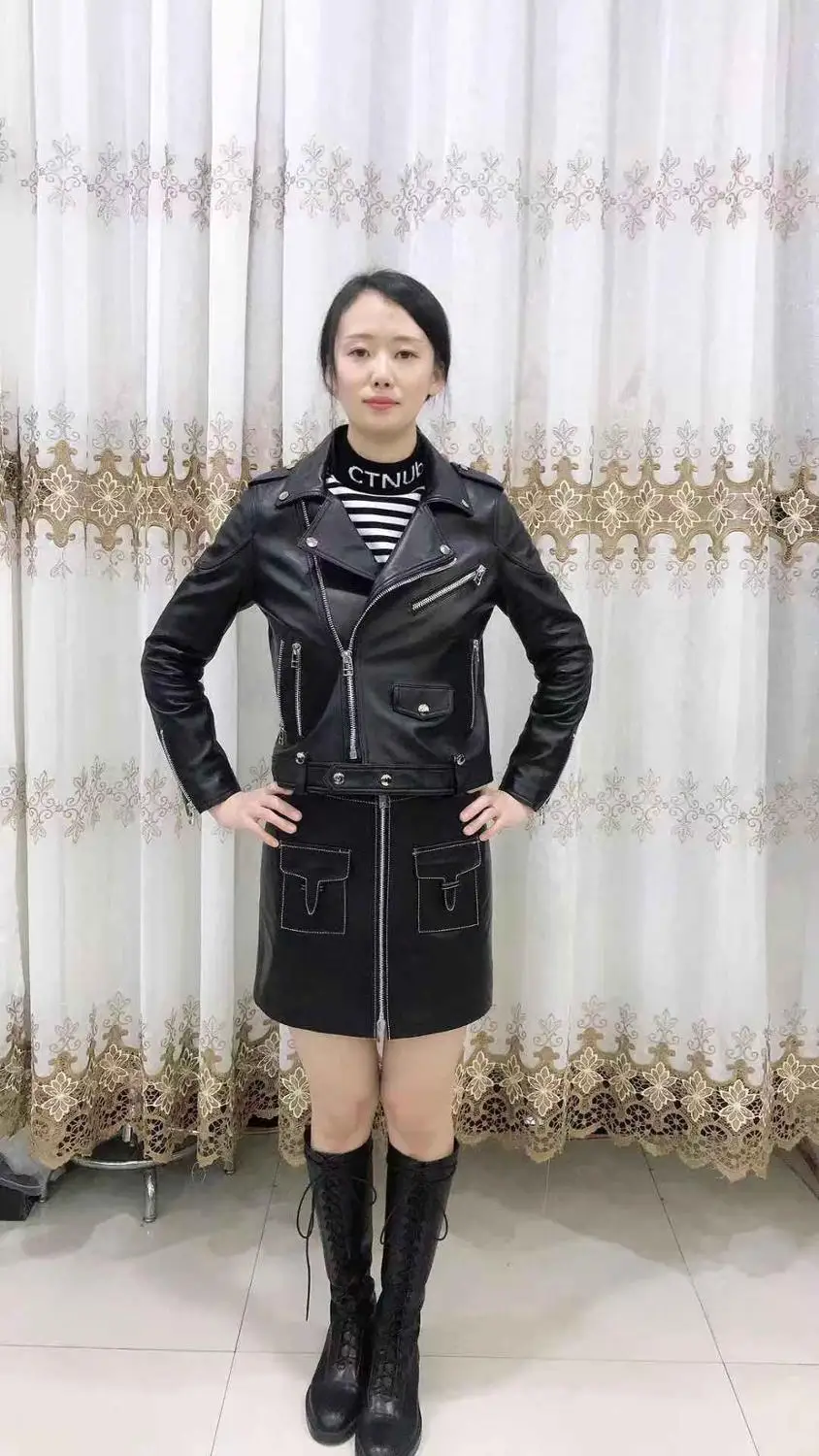 Женская кожаная куртка новинка весны 2019 из овечьей кожи Женское пальто в уличном