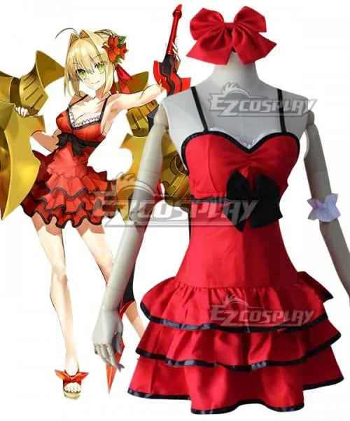 

Fate Grand Order FGO Saber Caster Nero Claudius Dress Red Girls Party Summer Set Halloween Party Suit Cosplay Costume E001