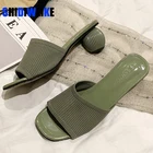 Женские шлепанцы на высоком каблуке 5 см; Летние женские шлепанцы; Цвет розовый, черный, зеленый; Женские босоножки на низком массивном каблуке