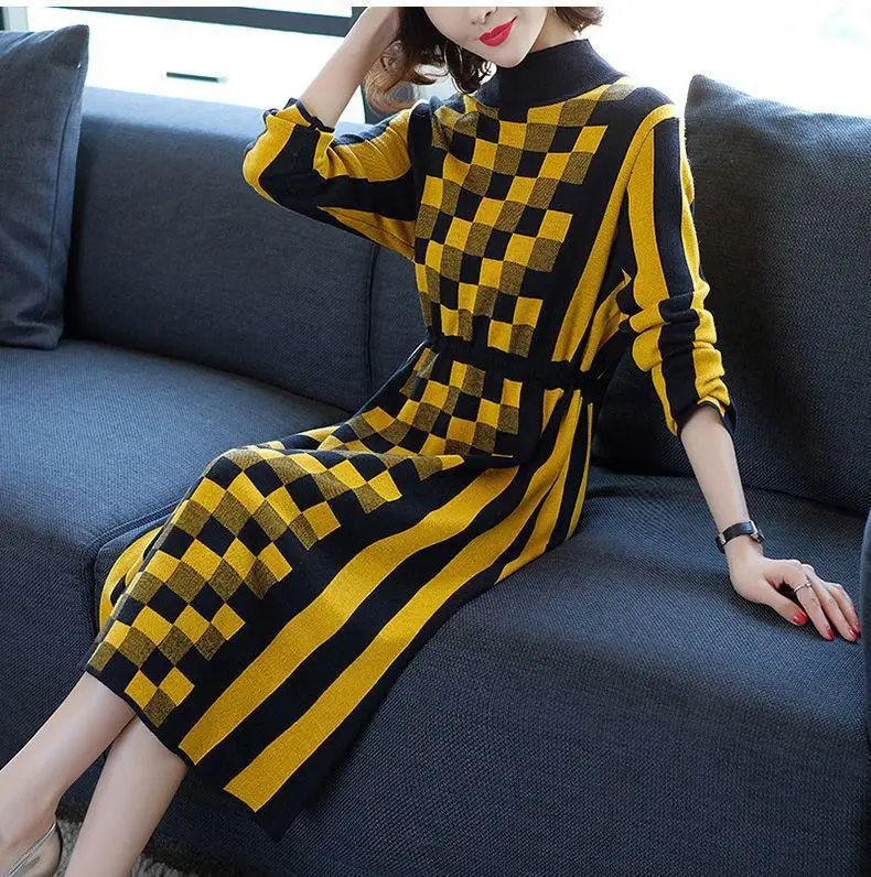 Женское платье большого размера осеннее и зимнее модное Облегающее вязаное в