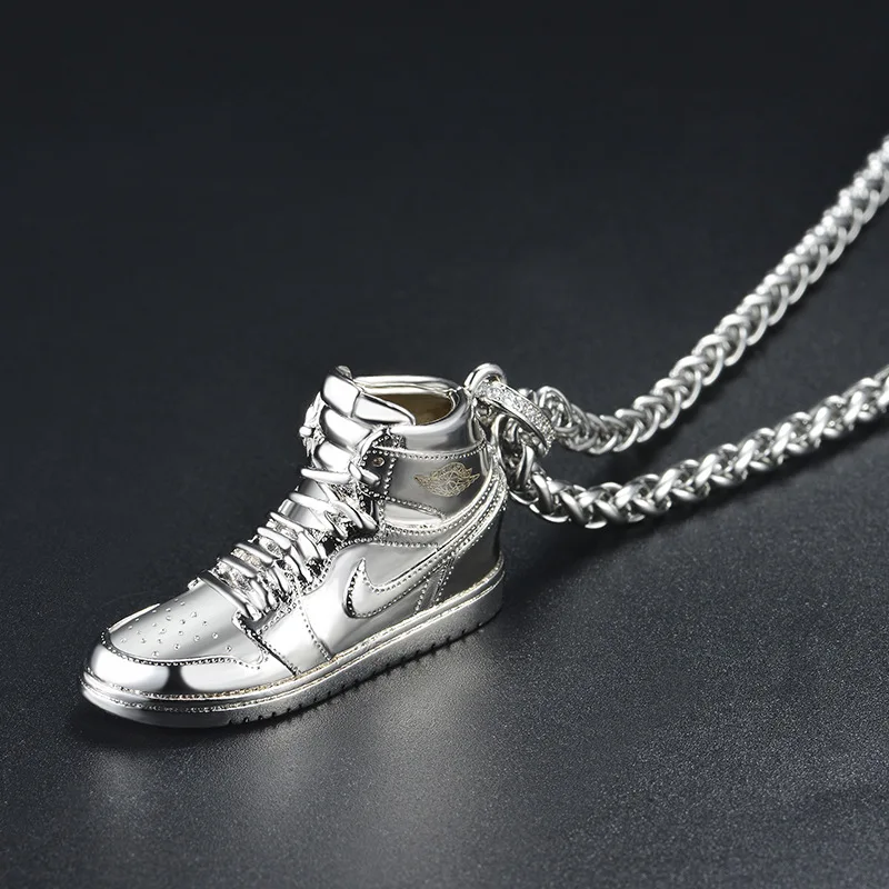 925 пробы, серебряный, золотой, черный AJ Air Shoe Jordan мини-кроссовки с подвеской в стиле хип-хоп, длинная цепочка, ожерелье, модные ювелирные изделия