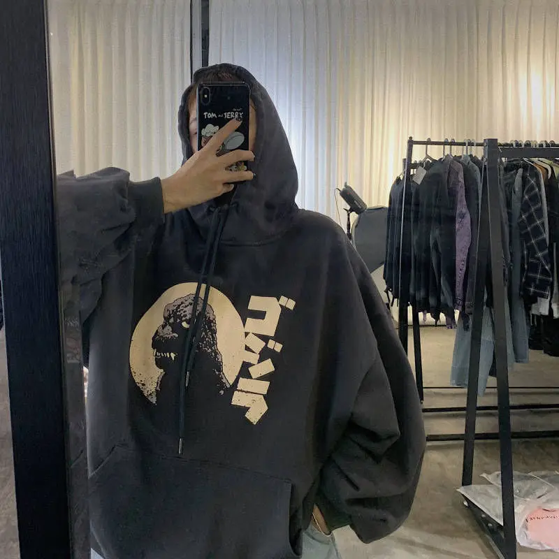 

Women's Oversize Hoodie Autumn Print Sweatshirts Women Drop Shoulder Sleeves Loose Hoodies Outcoat Clothing 2021
