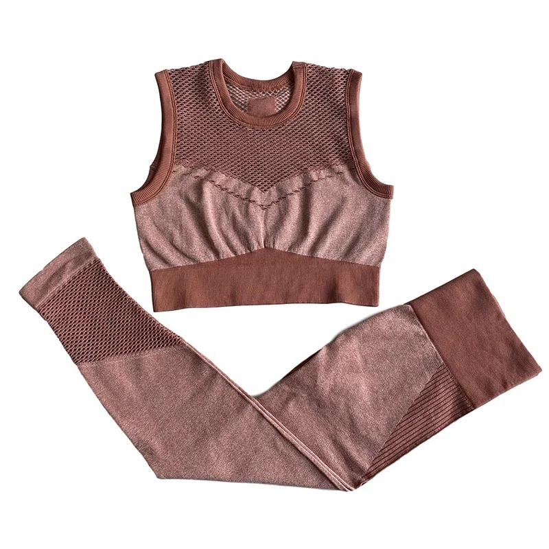 

Sexy Seamless Yoga Outfits Sets Women Fitness Sports Suit Mesh Gym Workout Clothing Sportswear top and bottom Sports Set