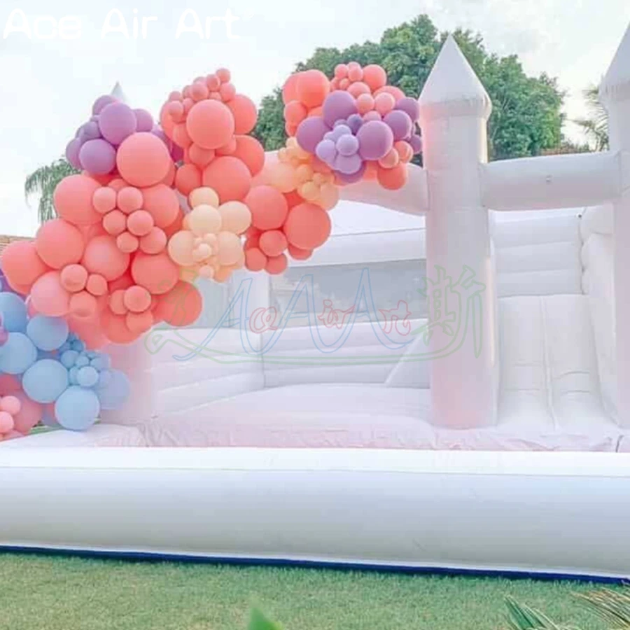 

Personalized 2 in 1 Combo White Inflatable Wedding Bouncer Kids Trampoline With Slide For Outdoor Party Made In China