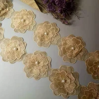 2 yard gold 10cm pearl flower soluble wedding lace trim knitting embroidered handmade patchwork ribbon sewing supplies craft