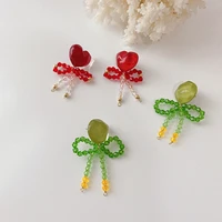 imitation crystal bowknot peach heart earrings fashion trend temperament women beads stud earrings fairy birthday gift jewelry