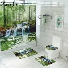 Traditiona Style Bath Mat and Shower Curtain Set Non Slip U-Shaped Toilet Rug Bathroom Floor Mat Waterproof Shower Curtain