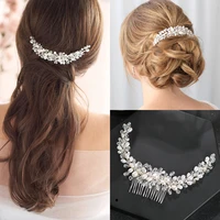 luxury fresh water pearls silver color tiara hair combs handmade crystal women wedding hair accessories bridal fashion jewelry