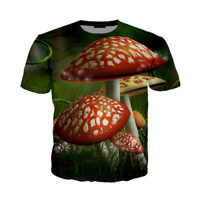Красочная футболка с грибами милая летняя круглым вырезом и коротким рукавом в