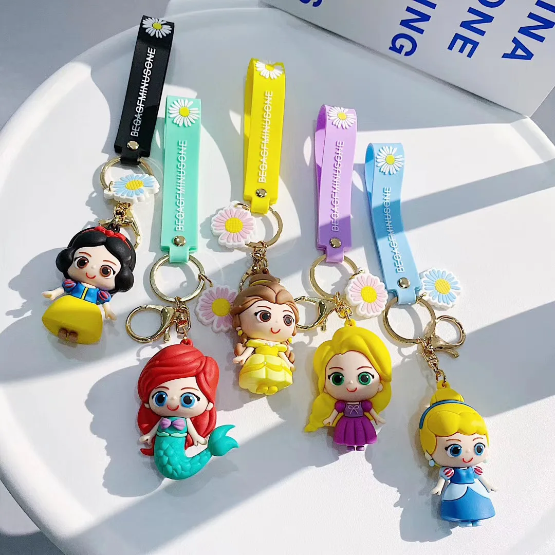 

Disney Cartoon Dripping Gum Girl Heart Mermaid Princess Keychain Cute Snow White Alice Key Chain Bag Pendant Birthday Gifts