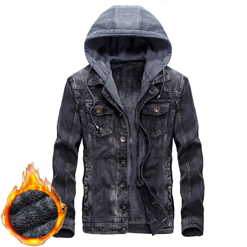 

Autumn Winter Hoody Men Casual Style Mens Hoodied Thick velvet denim jacket Outwear Brand Men Clothing Cotton Jacket M-3XL