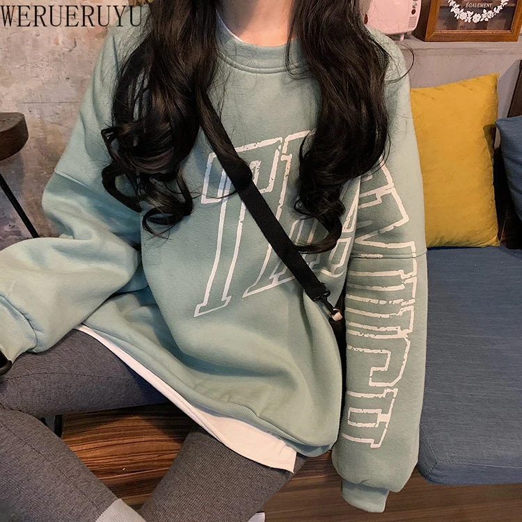 

WERUERUYU Women Leisure Letter Printed Harajuku Sweatshirt Kawaii Korean Style Oversized Women Hoodies Winter Plus Size Female