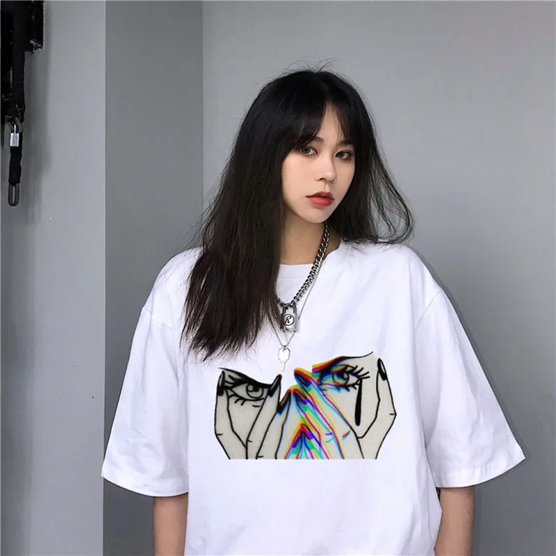 Темный рутая девочка Летняя женская футболка с коротким рукавом О образным