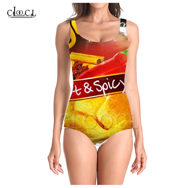 Летний Цельный купальник CLOOCL для девочек с изображением вкусных картофельных