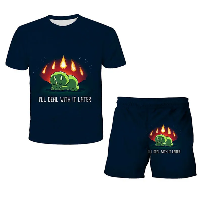 

3D Printed Jurassic Park 2021 New Summer o-neck dinosaur Kids Set Anime Movie Print Teen T-Shirts Pants 2 Piece Casual Tops 4-14