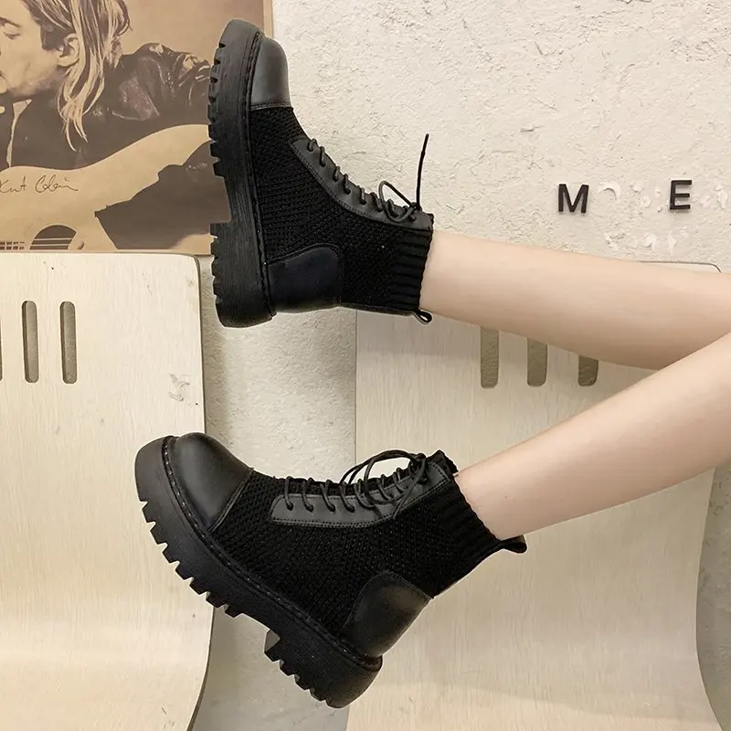 

2020 summer new fashion Martin boots women thick bottom middle heel motorcycle boots breathable hollow short boots X147
