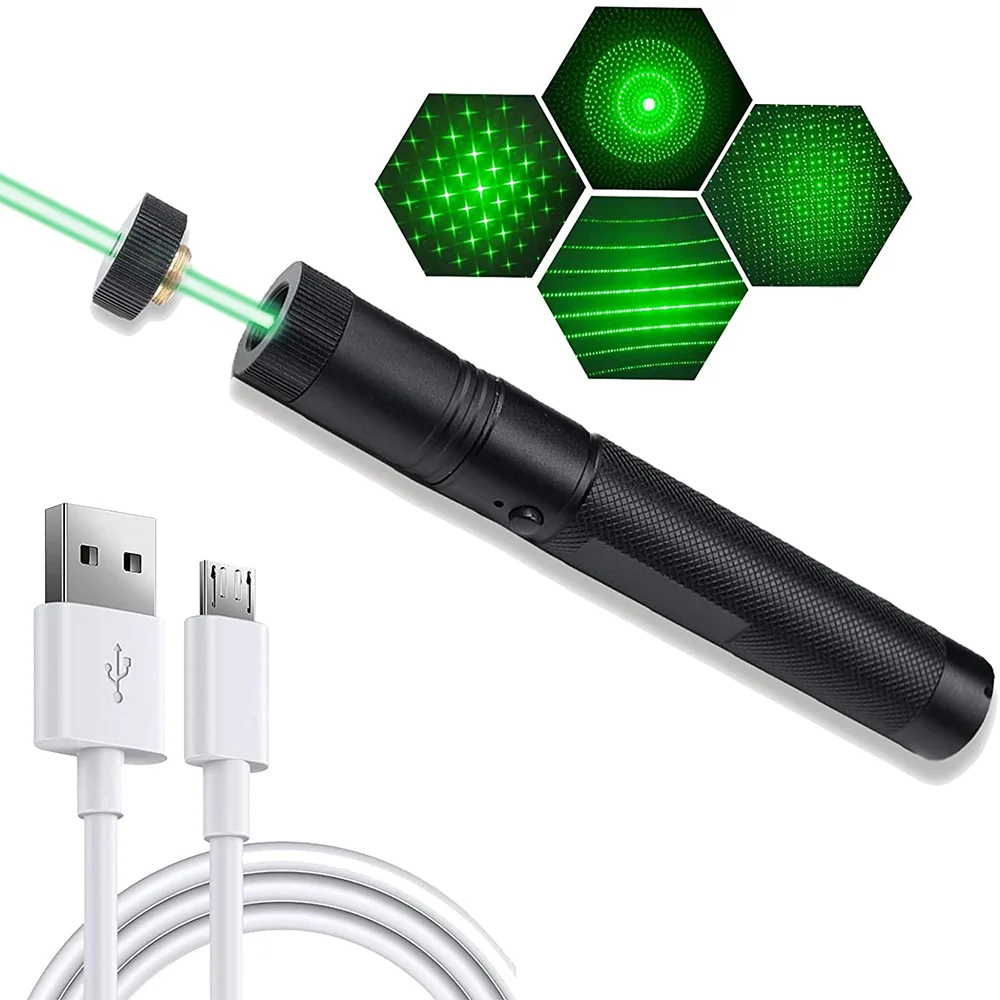 

Hunting 532nm Green/Red/Purple 10000m USB303 Laser Pointer High Powerful Handheld Rechargeable Adjustable Focus with USB Cable