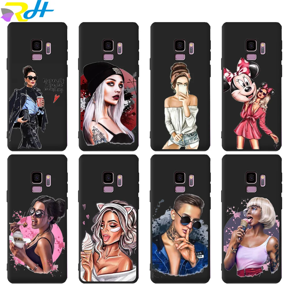 Силиконовый чехол из ТПУ для samsung Galaxy J4 J6 2018 Чехол черный Городской Девушка