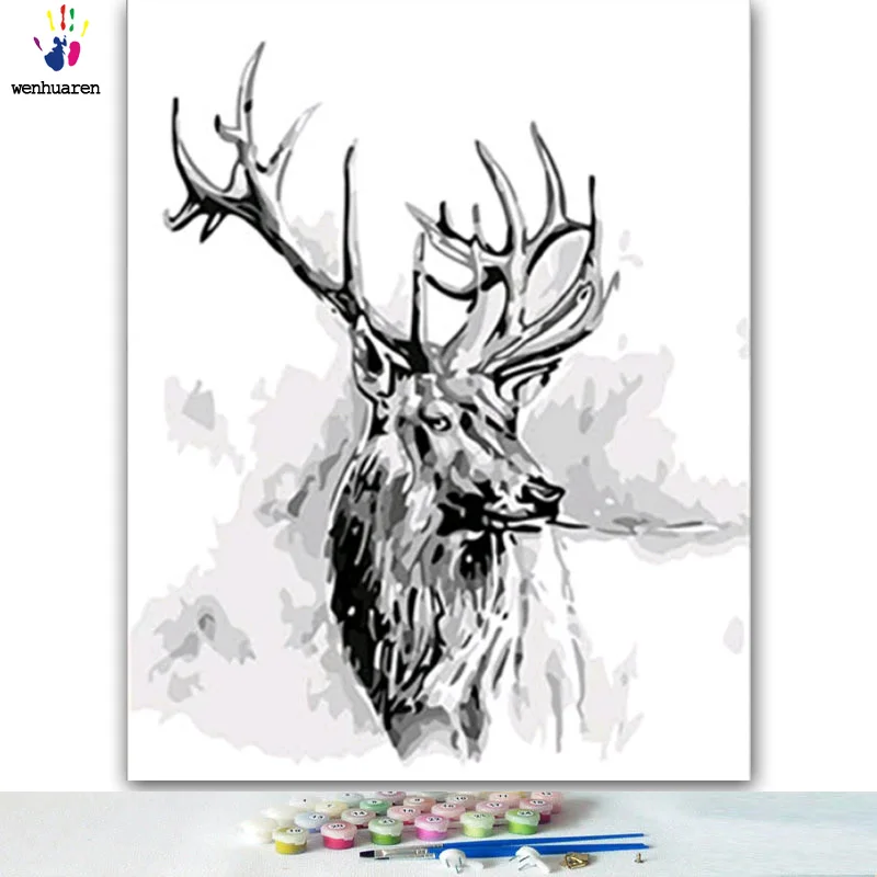 DIY картинки для раскраски по номерам с красками короткие штрихи картина оленем